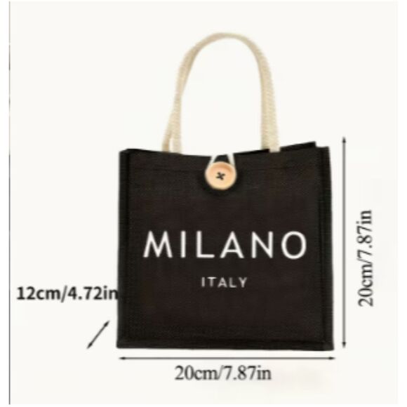 Black Hemp Milano Italy Mini Tote Bag Portable Handbag - Picture 4 of 7